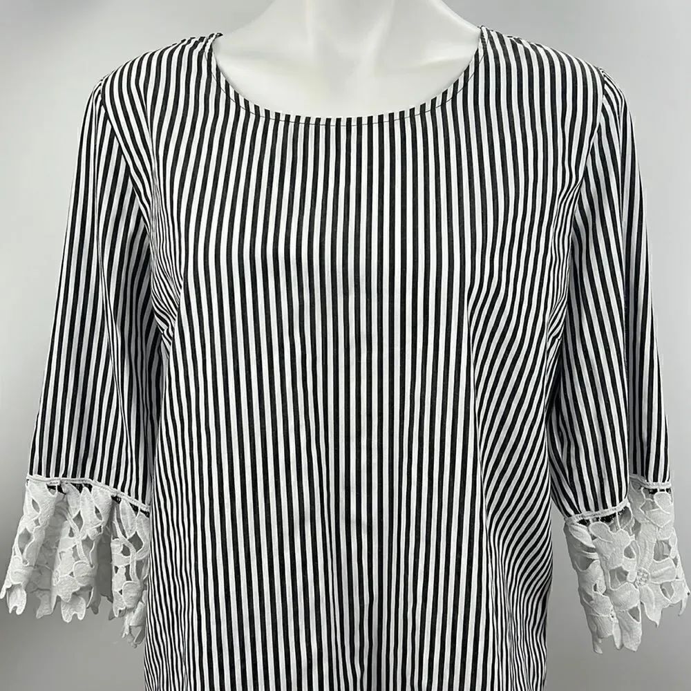 Notations striped scoop neckline blouse size XL